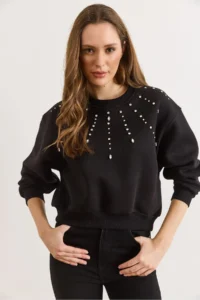 Olalook Women's Black Stone Detailed Rose Gold Sweatshirt - Image 6