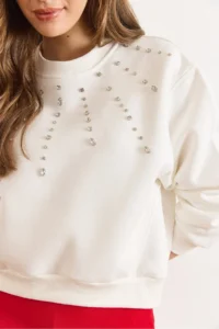 Olalook Women's White Stone Detailed Rose Gold Sweatshirt - Image 3