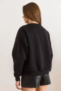 Olalook Women's Black Sequin Detailed Tiered Thick Sweatshirt - Image 3