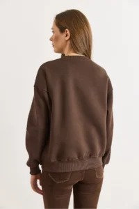 Olalook Women's Brown Sequin Detailed Tiered Thick Sweatshirt - Image 3