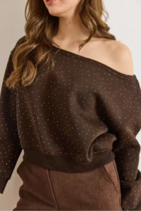 Olalook Women's Bitter Brown Sequined Boat Neck Rose Gold Sweatshirt - Image 3