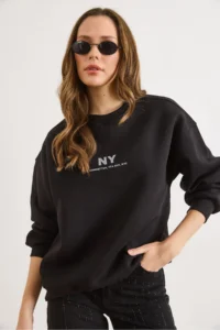 Olalook Women's Black Nylon Oversize Sweatshirt - Image 2