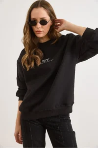 Olalook Women's Black Nylon Oversize Sweatshirt - Image 3