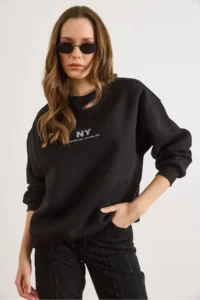 Olalook Women's Black Nylon Oversize Sweatshirt - Image 6