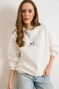 Olalook Women's White Nylon Oversize Sweatshirt - Image 4