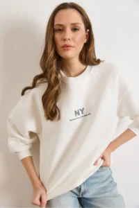 Olalook Women's White Nylon Oversize Sweatshirt - Image 6