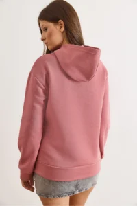 Olalook Women's Dusty Rose Hooded Kangaroo Pocket Loose Fit Rose Gold Sweatshirt - Image 4