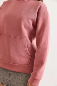 Olalook Women's Dusty Rose Hooded Kangaroo Pocket Loose Fit Rose Gold Sweatshirt - Image 5