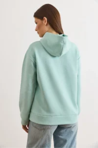 Olalook Women's Aqua Green Hooded Kangaroo Pocket Loose Fit Wrap Sweatshirt - Image 3