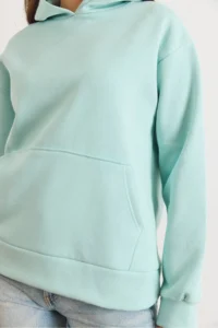 Olalook Women's Aqua Green Hooded Kangaroo Pocket Loose Fit Wrap Sweatshirt - Image 4