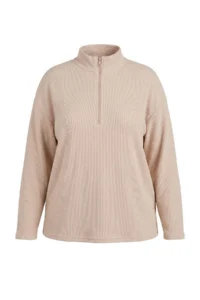 Trendyol Curve Beige Thessaloniki/Knitwear look Zippered Collar Regular/Normal Pattern Knitting Sweatshirt - Image 4