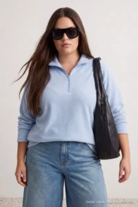 Trendyol Curve BLUE Thessaloniki/Knitwear look Zippered Collar Regular/Normal Pattern Knitting Sweatshirt - Image 2