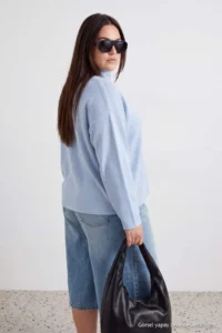 Trendyol Curve BLUE Thessaloniki/Knitwear look Zippered Collar Regular/Normal Pattern Knitting Sweatshirt - Image 4