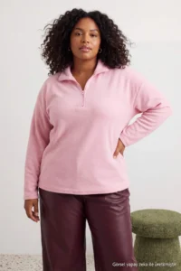 Trendyol Curve PINK Thessaloniki/Knitwear look Zippered Collar Regular/Normal Pattern Knitting Sweatshirt