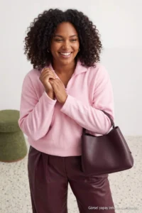 Trendyol Curve PINK Thessaloniki/Knitwear look Zippered Collar Regular/Normal Pattern Knitting Sweatshirt - Image 2