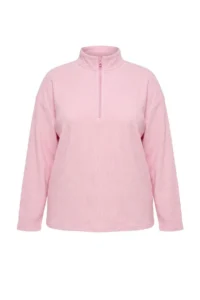Trendyol Curve PINK Thessaloniki/Knitwear look Zippered Collar Regular/Normal Pattern Knitting Sweatshirt - Image 3