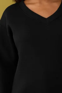 Trendyol Curve Black V-neck Basic Plus Size Sweatshirt with Fleece Inside - Image 3