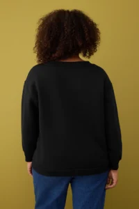 Trendyol Curve Black V-neck Basic Plus Size Sweatshirt with Fleece Inside - Image 4
