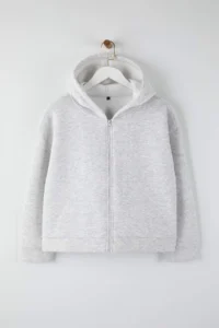 Trendyol Curve Kar Melange Hooded Oversized Crop Length Plus Size Sweatshirt - Image 2
