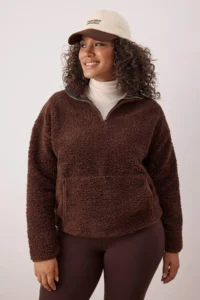Trendyol Curve Brown Piping Detailed High Neck Plush Soft Plus Size Sweatshirt