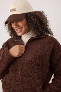 Trendyol Curve Brown Piping Detailed High Neck Plush Soft Plus Size Sweatshirt - Image 2