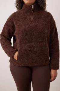 Trendyol Curve Brown Piping Detailed High Neck Plush Soft Plus Size Sweatshirt - Image 3