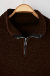 Trendyol Curve Brown Piping Detailed High Neck Plush Soft Plus Size Sweatshirt - Image 6