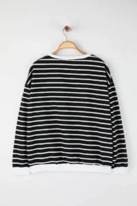 Trendyol Curve Black-WHITE Striped Regular Fit Crew Neck Plus Size Sweatshirt - Image 8