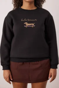 Trendyol Curve Black Dog Embroidered Crew Neck Plus Size Sweatshirt - Image 3