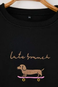 Trendyol Curve Black Dog Embroidered Crew Neck Plus Size Sweatshirt - Image 6