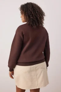 Trendyol Curve Brown Slogan Embroidered Zippered Collar Plus Size Sweatshirt - Image 4