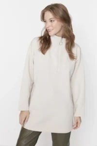 Trendyol Modest Stone Oversized Zipper Detailed Scuba Knitting Sweatshirt - Image 2