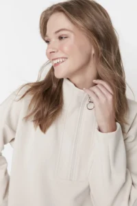 Trendyol Modest Stone Oversized Zipper Detailed Scuba Knitting Sweatshirt - Image 4