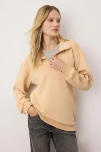 Trendyol Modest Beige  More Sustaible Oversized interlock Plain Knitting Sweatshirt - Image 2