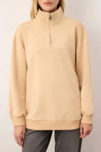Trendyol Modest Beige  More Sustaible Oversized interlock Plain Knitting Sweatshirt - Image 3