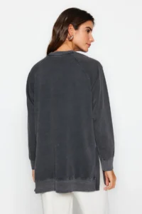 Trendyol Modest Anthracite Washable Side Slit Detailed Oversized Knitting Sweatshirt - Image 6