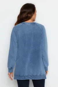 Trendyol Modest BLUE Washable Side Slit Detailed Oversized Knitting Sweatshirt - Image 6