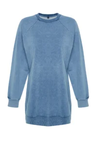 Trendyol Modest BLUE Washable Side Slit Detailed Oversized Knitting Sweatshirt - Image 7