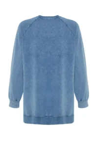 Trendyol Modest BLUE Washable Side Slit Detailed Oversized Knitting Sweatshirt - Image 9