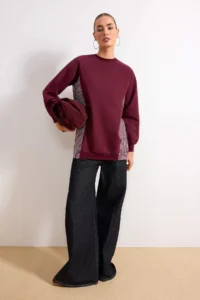Trendyol Modest Burgundy Regular 2 Yarn combed Plain Knitting  Hijab Sweatshirt - Image 2