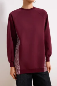 Trendyol Modest Burgundy Regular 2 Yarn combed Plain Knitting  Hijab Sweatshirt - Image 3