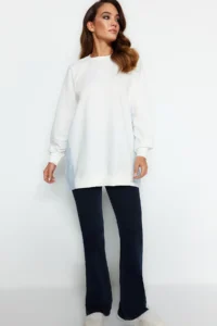 Trendyol Modest Ecru Oversized Weaving fragmented Knitting Tunic - Image 2