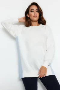Trendyol Modest Ecru Oversized Weaving fragmented Knitting Tunic - Image 3