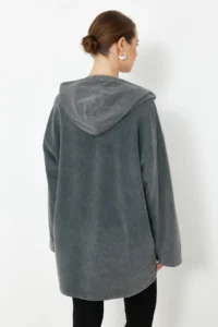 Trendyol Modest Anthracite Asit Washable Hooded Oversized Knitting Sweatshirt - Image 6