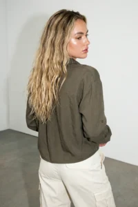 TRENDYOLMİLLA Khaki Binding Detailed Modal Shirt Blouse - Image 2