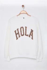 TRENDYOLMİLLA Ecru animals Leopard Slogan Printed Sweatshirt - Image 5