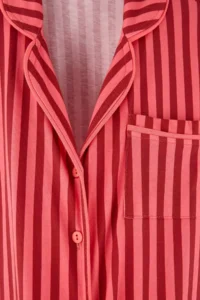 TRENDYOLMİLLA Burgundy-PINK 100% Cotton Striped Biye Detailed Knitting Pajama Set - Image 2