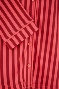 TRENDYOLMİLLA Burgundy-PINK 100% Cotton Striped Biye Detailed Knitting Pajama Set - Image 3
