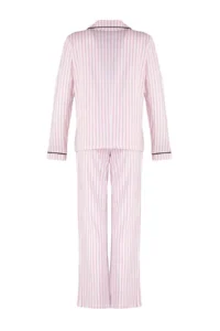 TRENDYOLMİLLA Powder PINK 100% Cotton Striped Biye Detailed Knitting Pajama Set - Image 10