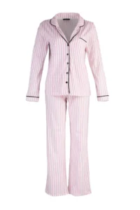 TRENDYOLMİLLA Powder PINK 100% Cotton Striped Biye Detailed Knitting Pajama Set - Image 8
